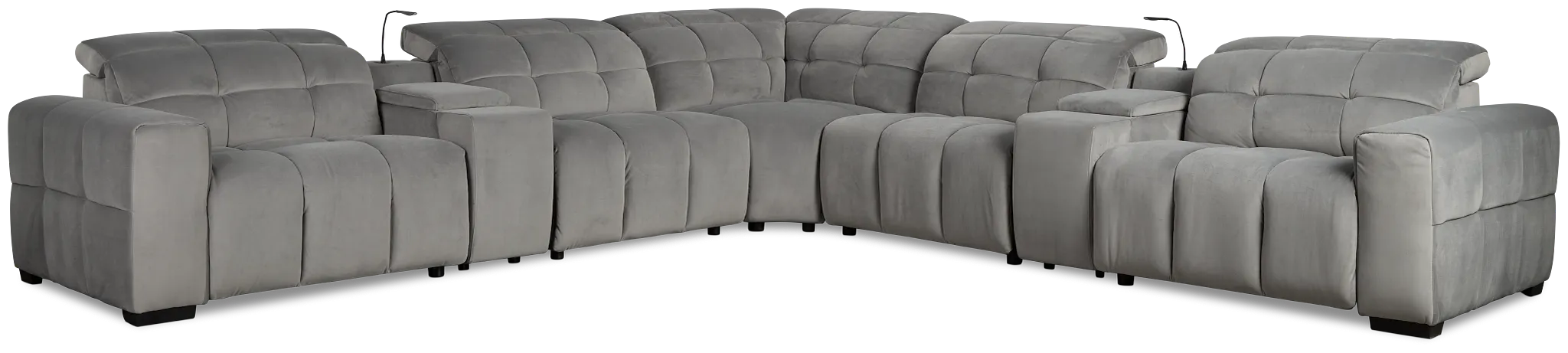Gemma Light Gray Velvet Large Triple Power Reclining Two-arm Sectional