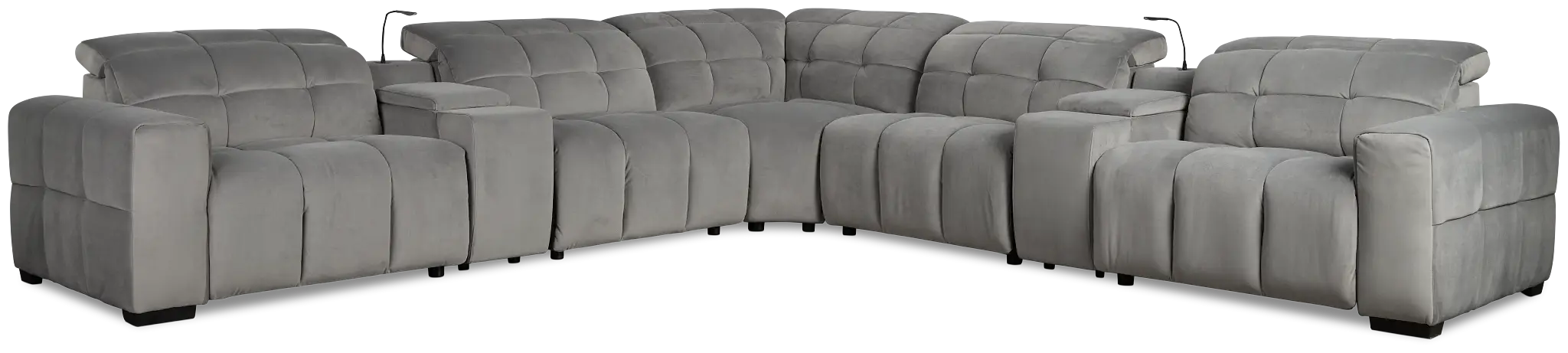 Gemma Light Gray Velvet Large Triple Power Reclining Two-arm Sectional Gemma Light Gray Velvet Large Triple Power Reclining Two-arm Sectional