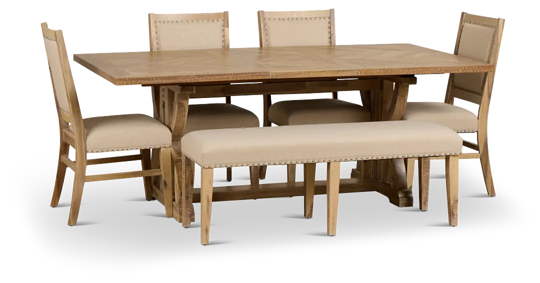 Joplin Light Tone Extension Rectangular Table With 4 Side Chairs & Bench Joplin Light Tone Extension Rectangular Table With 4 Side Chairs & Bench