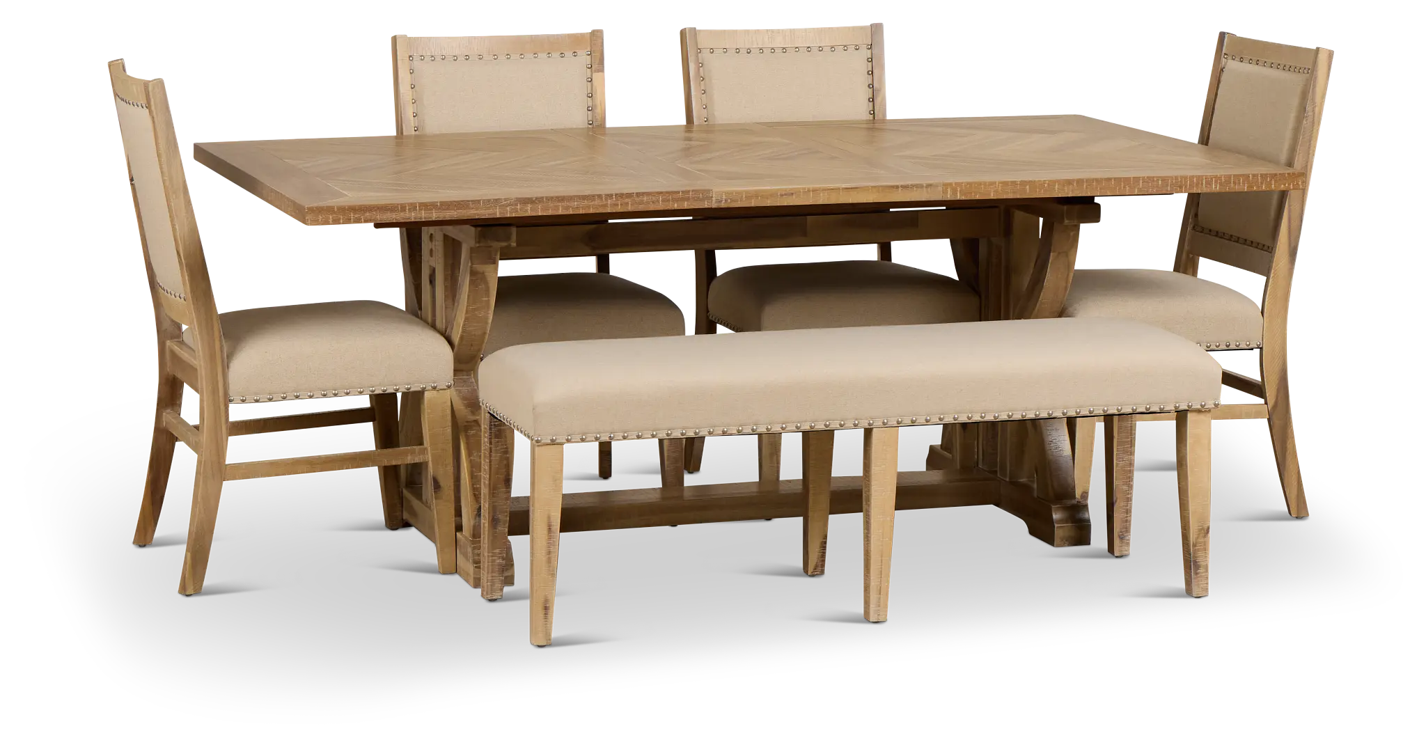 Joplin Light Tone Extension Rectangular Table With 4 Side Chairs & Bench Joplin Light Tone Extension Rectangular Table With 4 Side Chairs & Bench