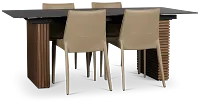 Wayne Two-tone Stone Rectangular Table & 4 Beige Upholstered Chairs