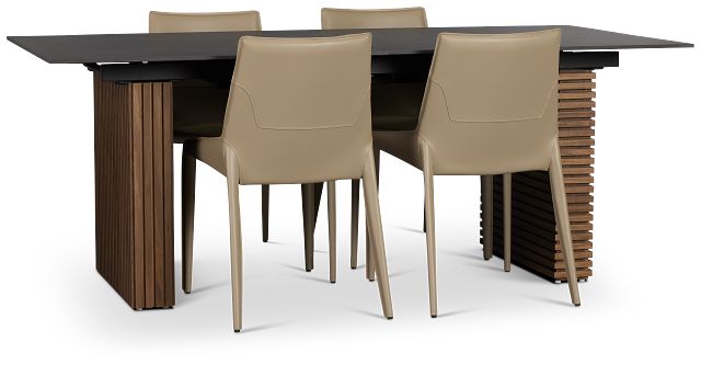 Wayne Two-tone Stone Rectangular Table & 4 Beige Upholstered Chairs
