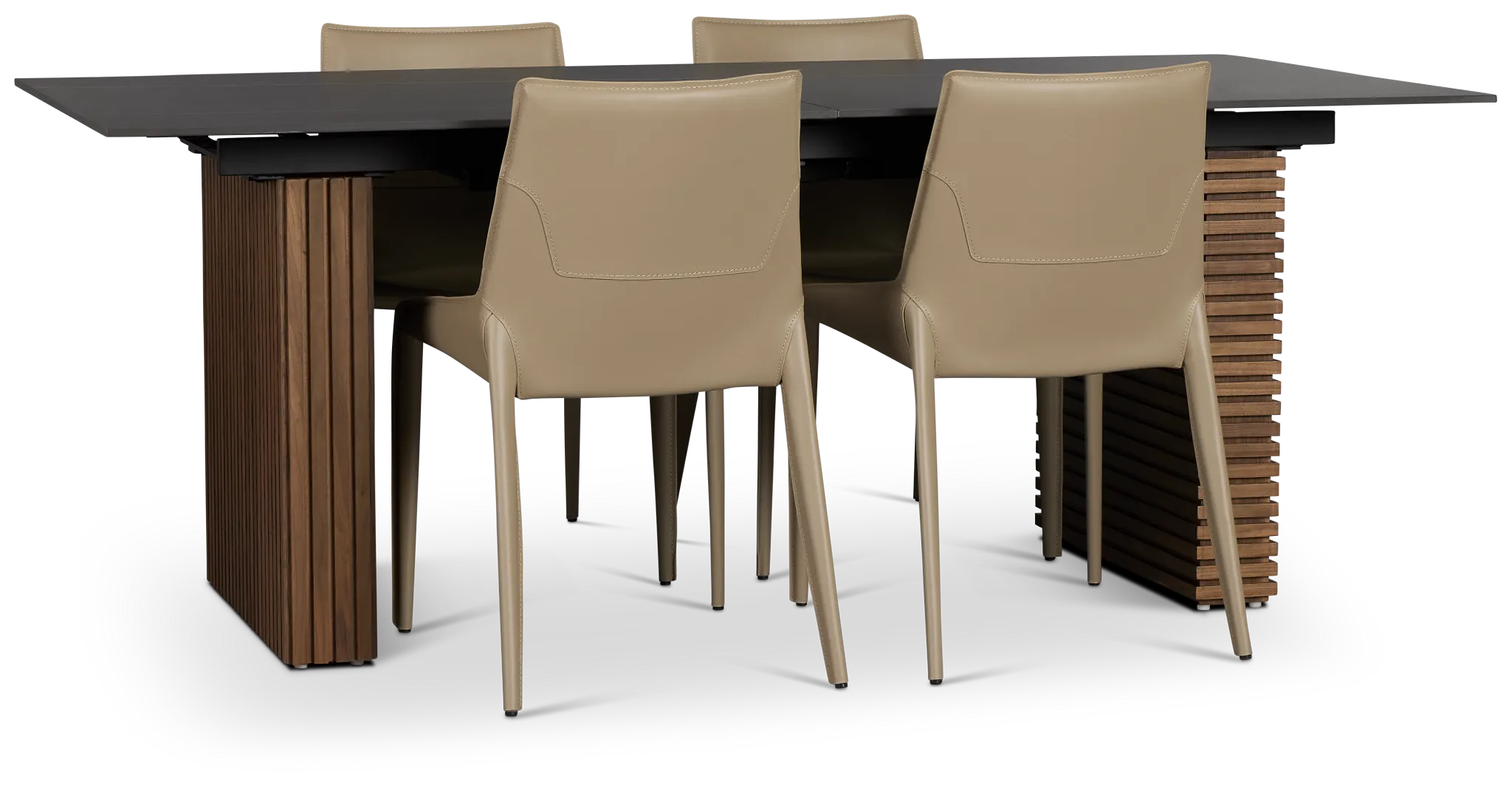 Wayne Two-tone Stone Rectangular Table & 4 Beige Upholstered Chairs