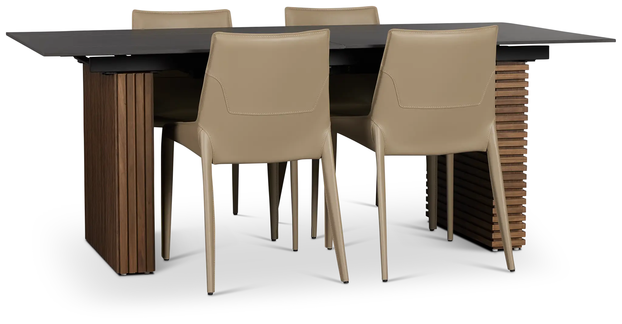 Wayne Two-tone Stone Rectangular Table & 4 Beige Upholstered Chairs Wayne Two-tone Stone Rectangular Table & 4 Beige Upholstered Chairs