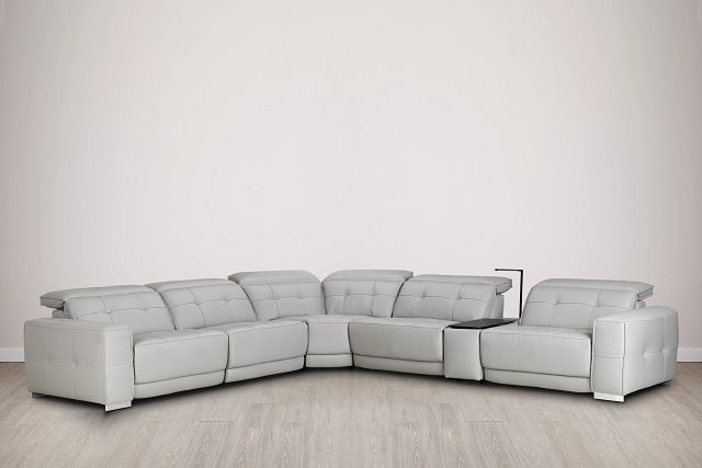 Reva Gray Leather Medium Triple Power 2-arm Sectional