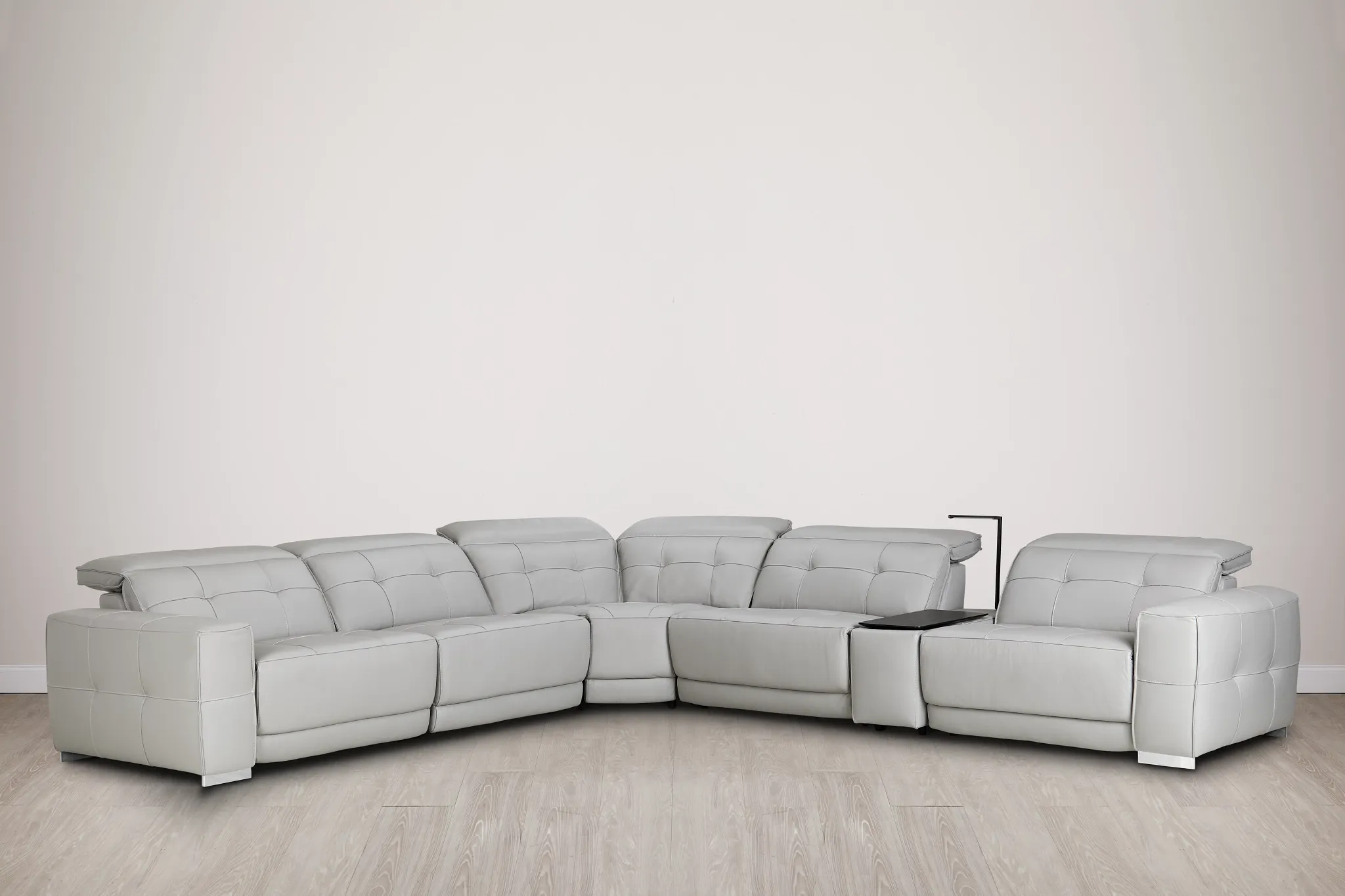 Reva Gray Leather Medium Triple Power 2-arm Sectional