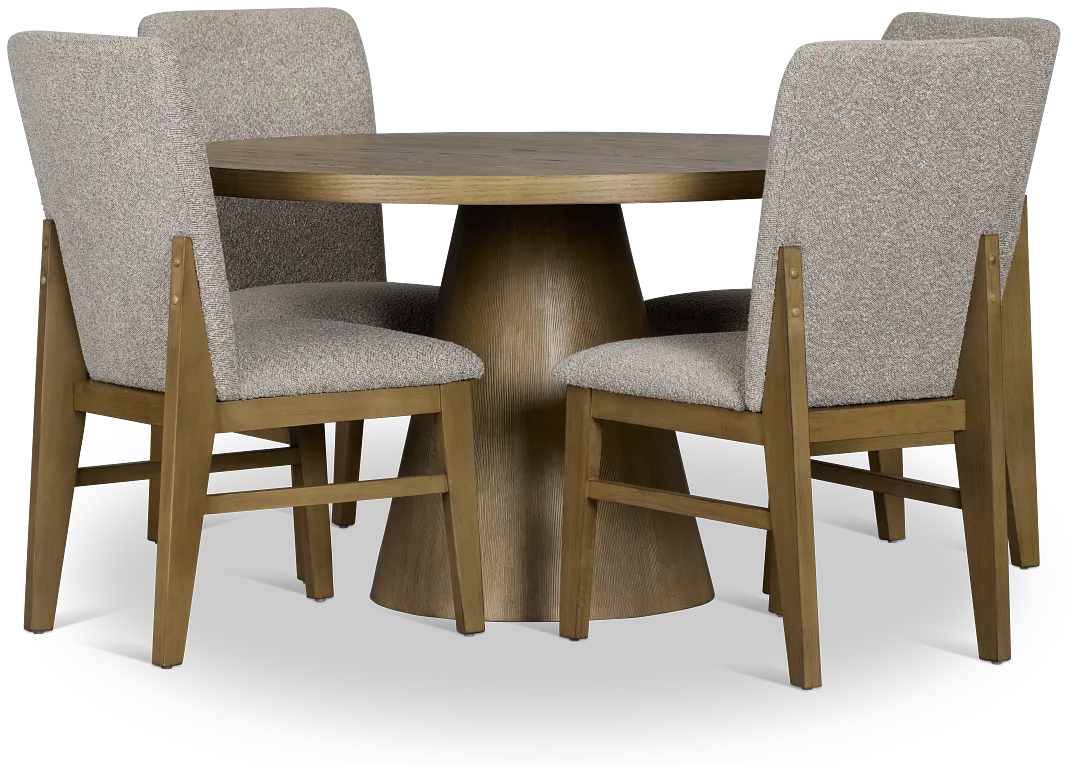 Modesto Light Tone Round Table & 4 Upholstered Chairs