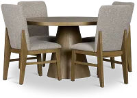 Modesto Light Tone Round Table & 4 Upholstered Chairs