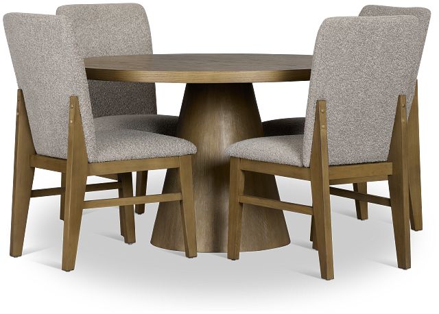 Modesto Light Tone Round Table & 4 Upholstered Chairs