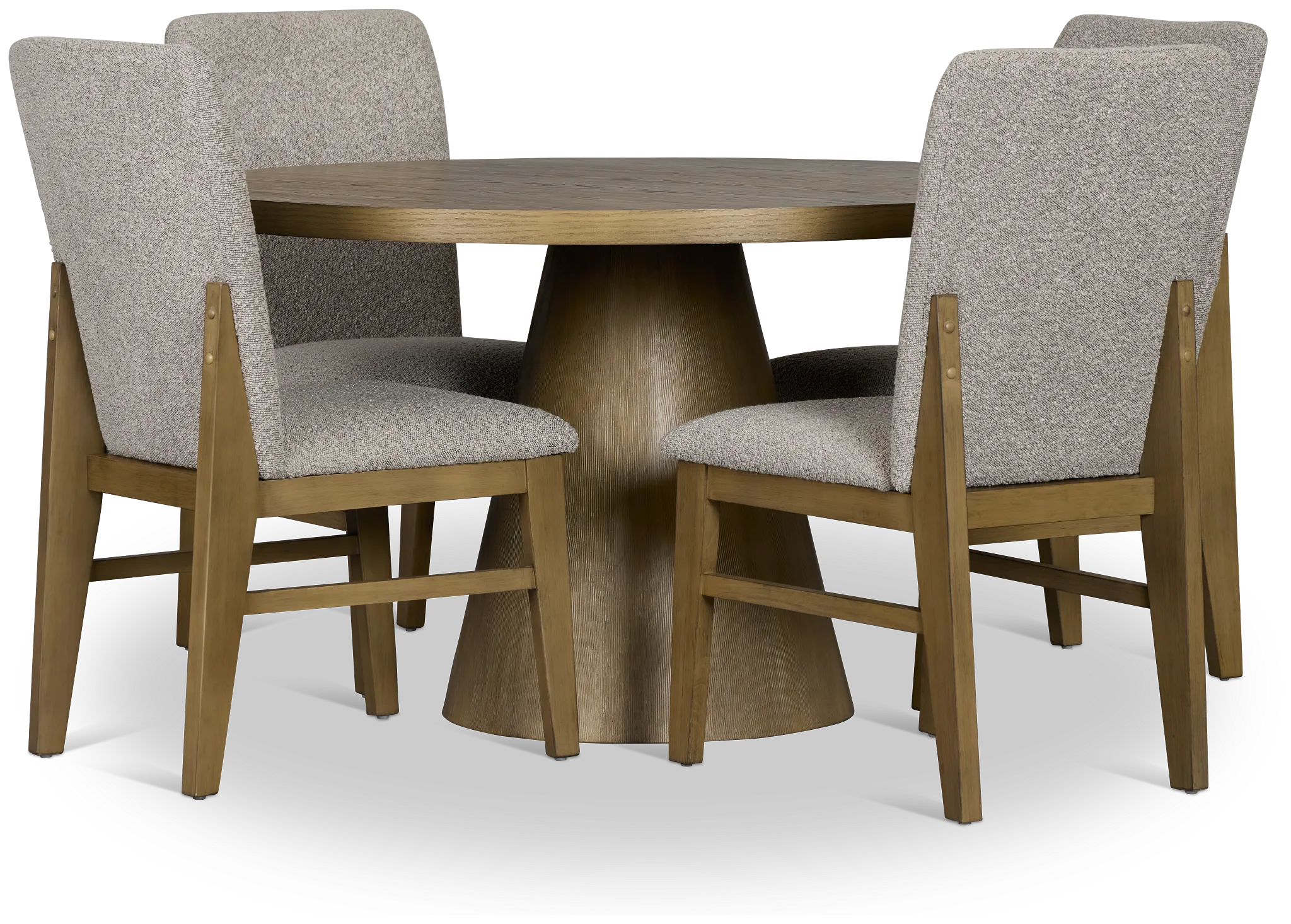 Modesto Light Tone Round Table & 4 Upholstered Chairs