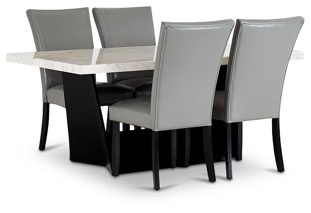 Auburn White Rect Table & 4 Gray Upholstered Chairs