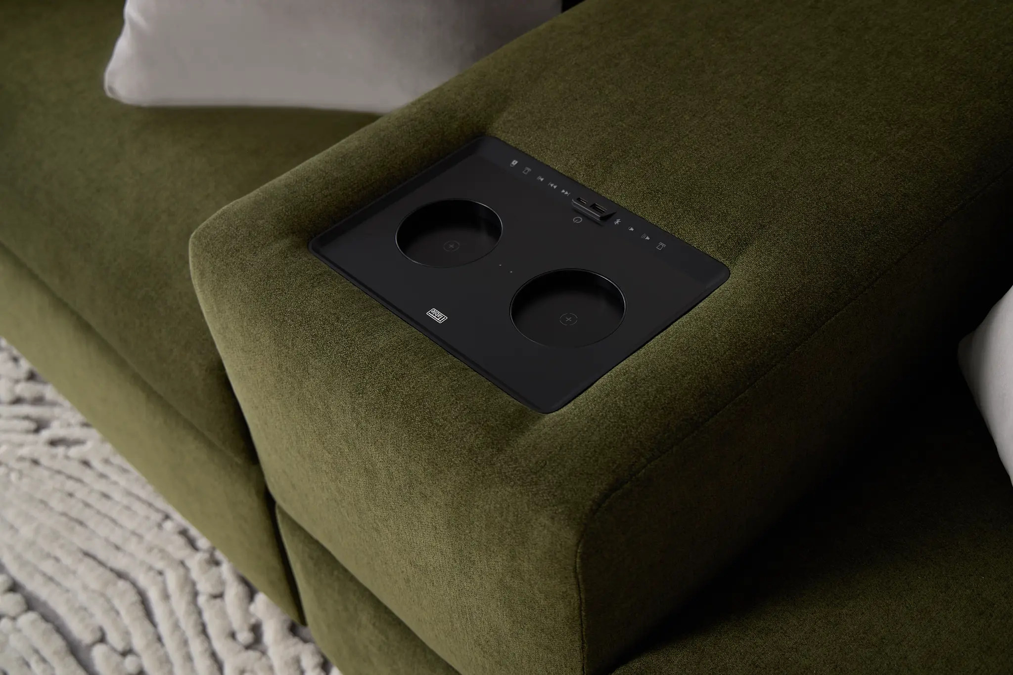 Citymod Green Fabric 3-piece Modular Sofa With Media Console Citymod Green Fabric 3-piece Modular Sofa With Media Console