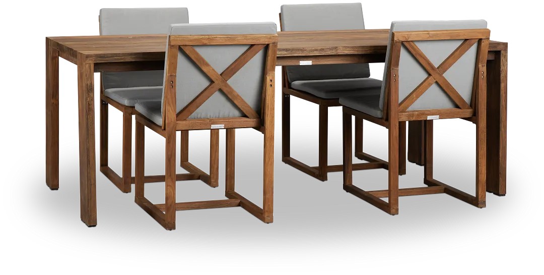 Linear Dark Gray 82" Teak Table & 4 Teak Cushioned Side Chairs