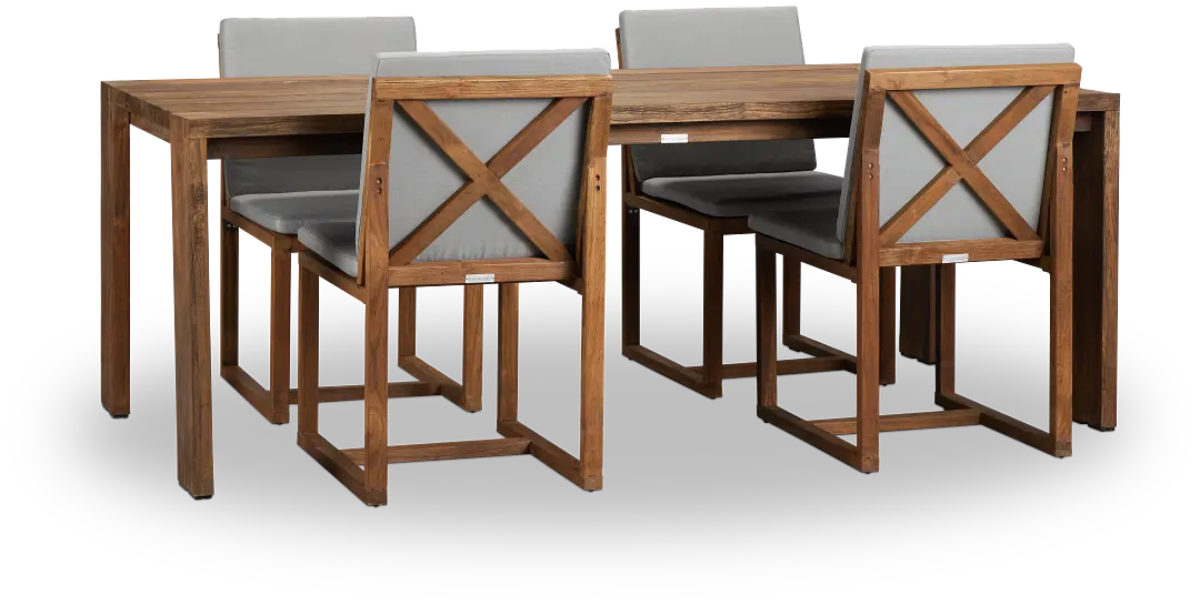 Linear Dark Gray 82" Teak Table & 4 Teak Cushioned Side Chairs Linear Dark Gray 82" Teak Table & 4 Teak Cushioned Side Chairs
