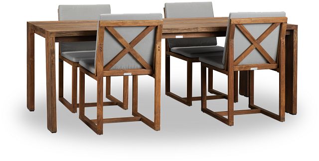 Linear Dark Gray 82" Teak Table & 4 Teak Cushioned Side Chairs