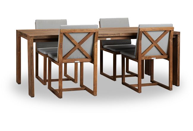 Linear Dark Gray 82" Teak Table & 4 Teak Cushioned Side Chairs