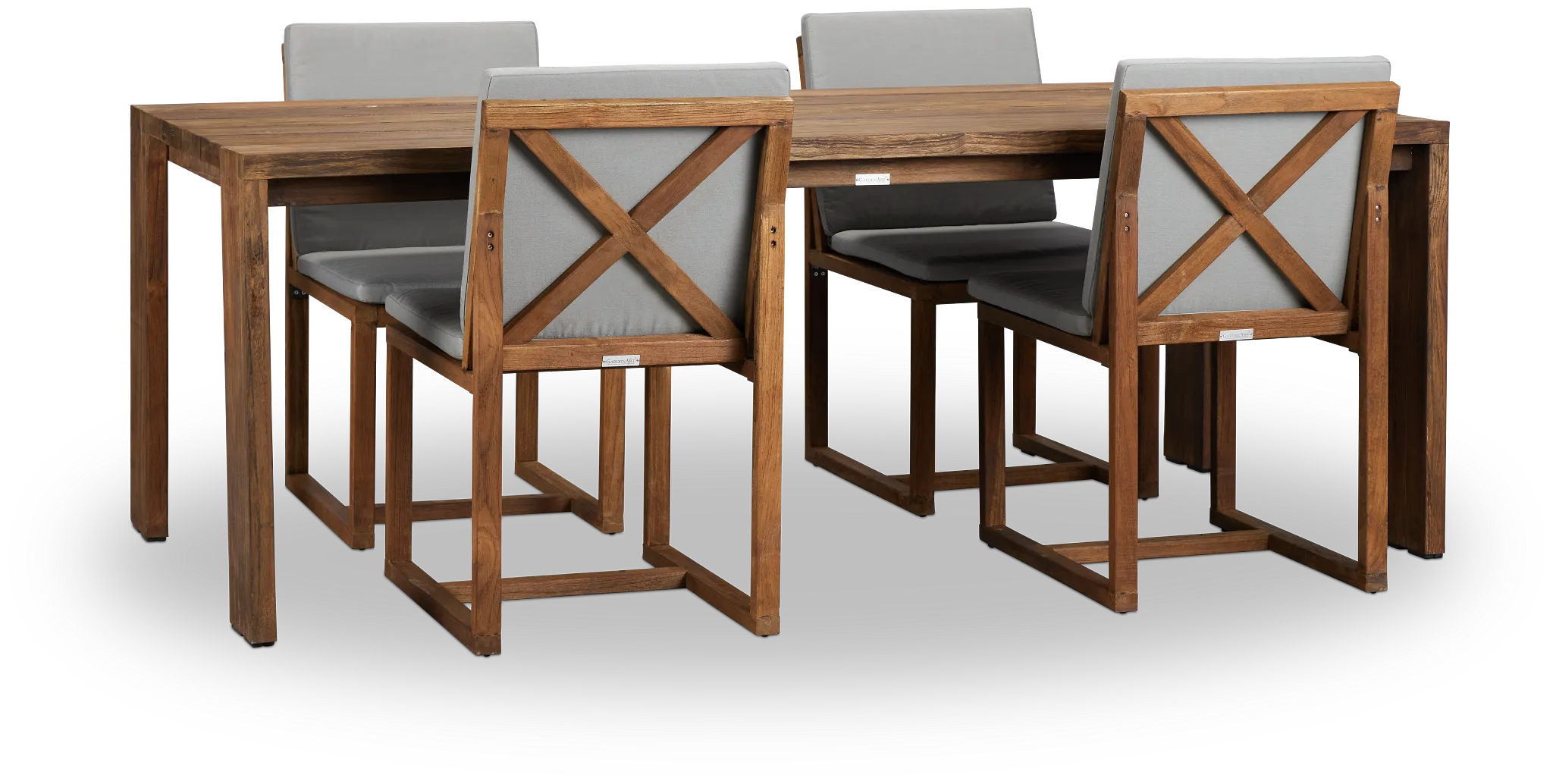 Linear Dark Gray 82" Teak Table & 4 Teak Cushioned Side Chairs