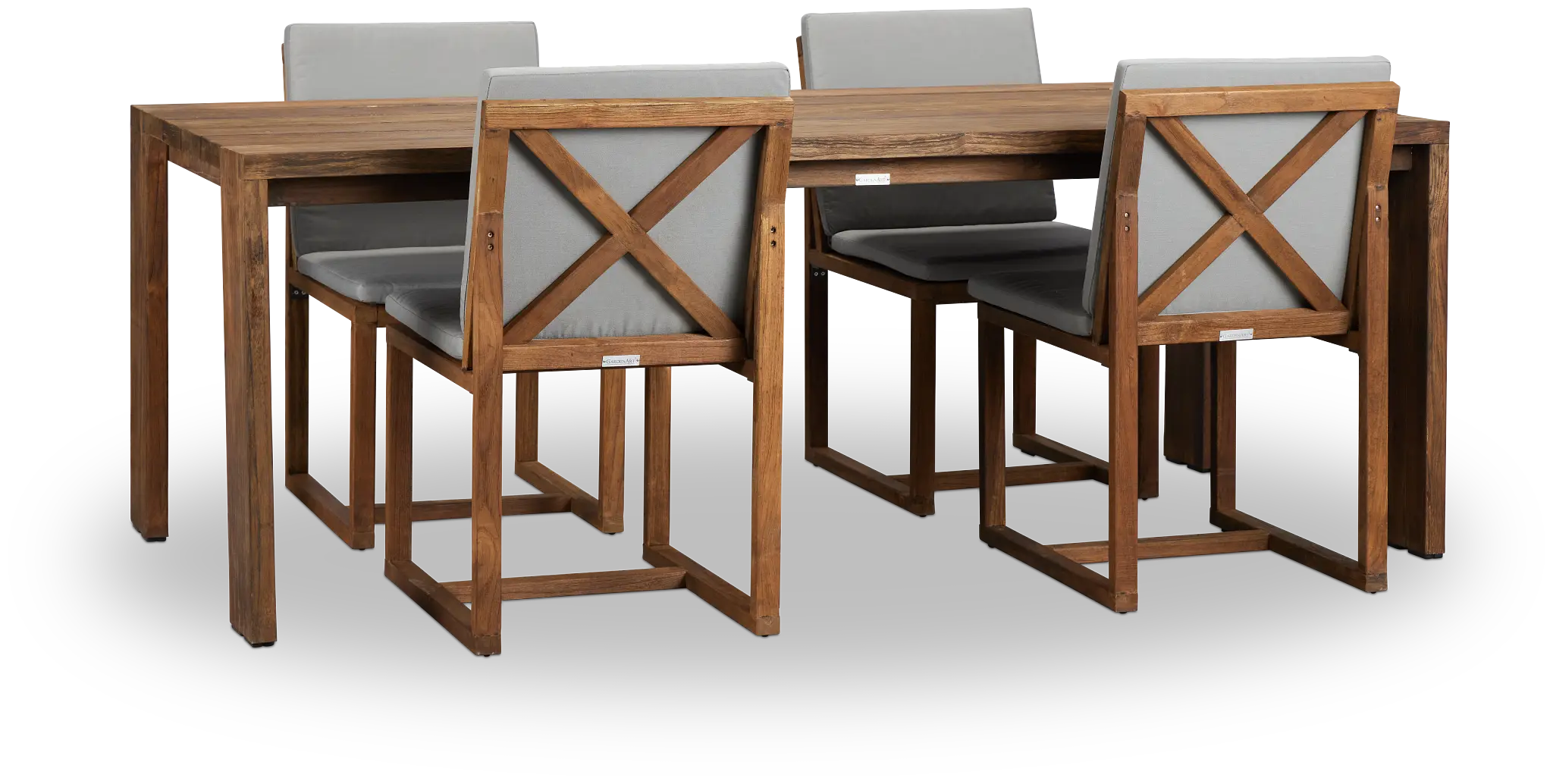 Linear Dark Gray 82" Teak Table & 4 Teak Cushioned Side Chairs Linear Dark Gray 82" Teak Table & 4 Teak Cushioned Side Chairs