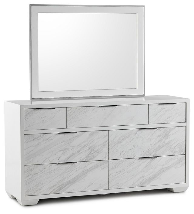 Ocean Drive White Marble Dresser & Mirror