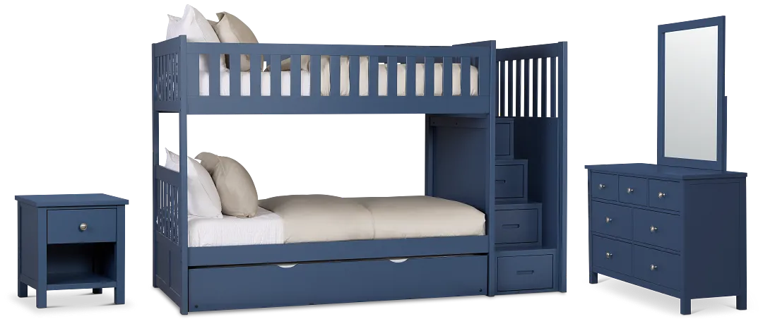 Charleston Dark Blue Step Bunk Bed Trundle Bedroom