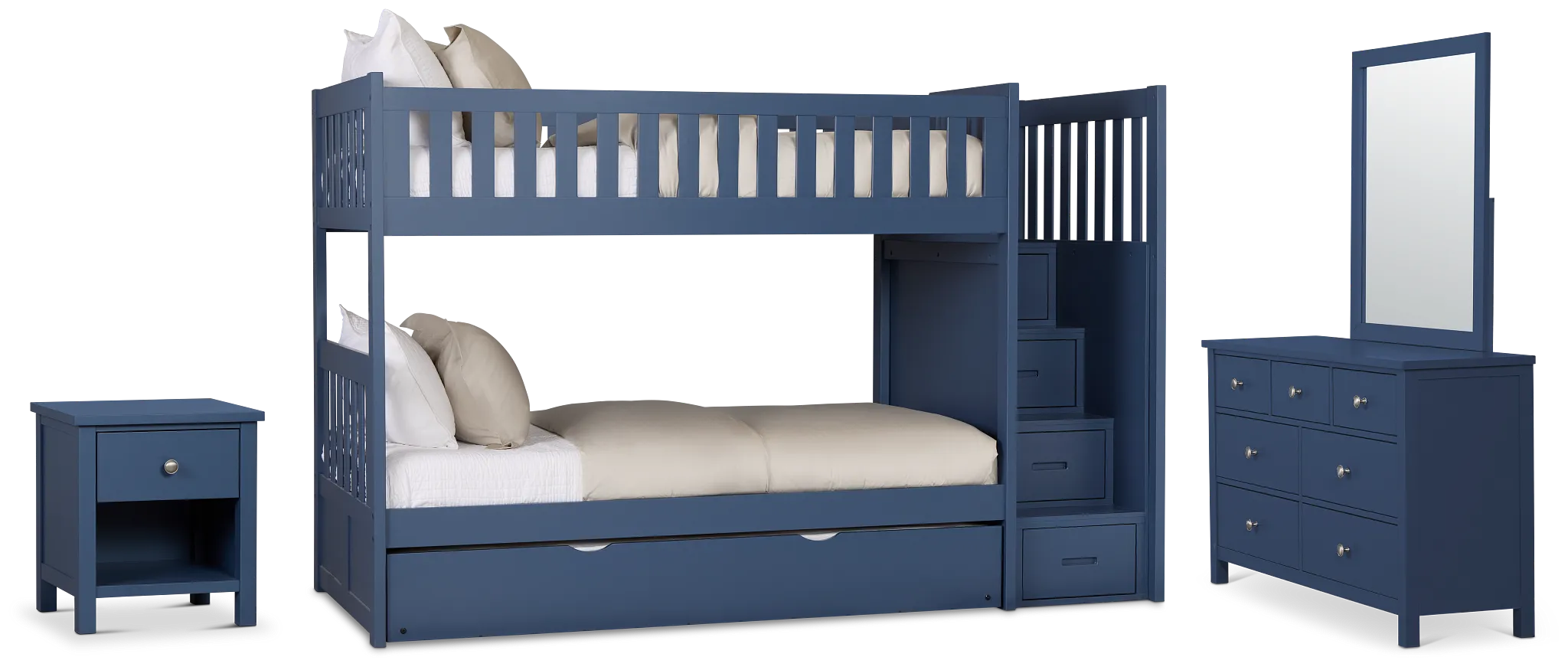 Charleston Dark Blue Step Bunk Bed Trundle Bedroom