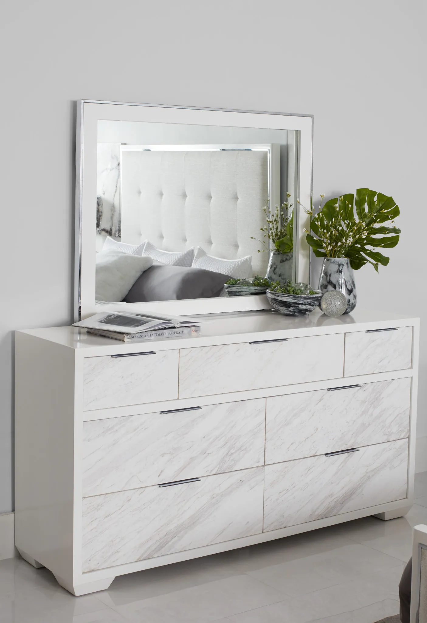 Ocean Drive White Dresser & Mirror
