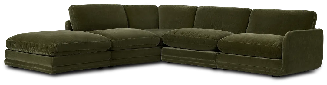 Jules Green Velvet 5-piece Left Facing Bumper Sectional