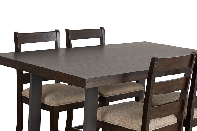 Sawyer Dark Tone High Table & 4 Wood Barstools (5)