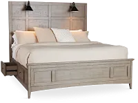 Heron Cove Light Tone Storage Panel Bed With Lights
