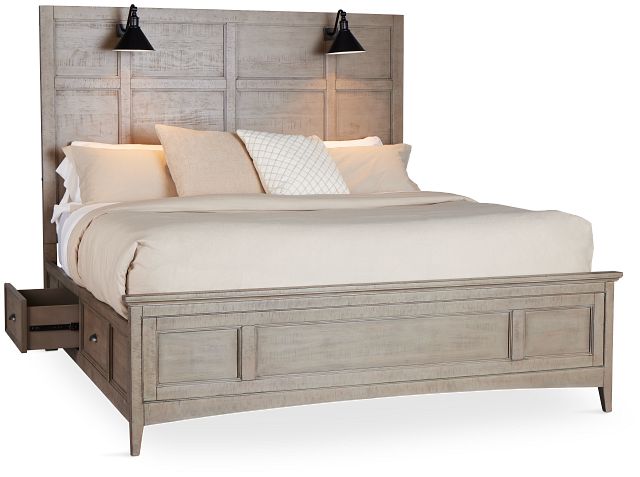 Heron Cove Light Tone Storage Panel Bed With Lights