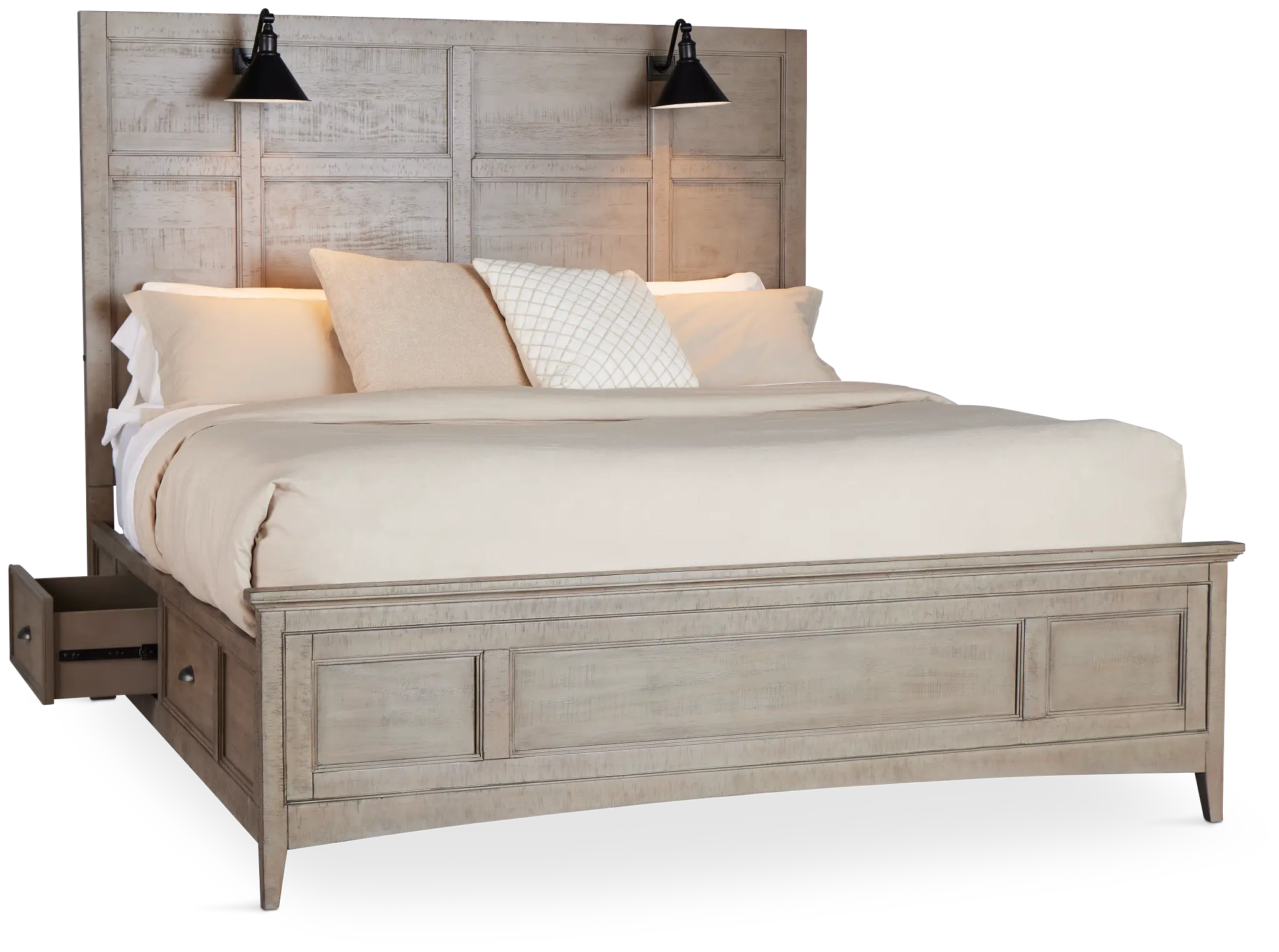 Heron Cove Light Tone Storage Panel Bed With Lights Heron Cove Light Tone Storage Panel Bed With Lights