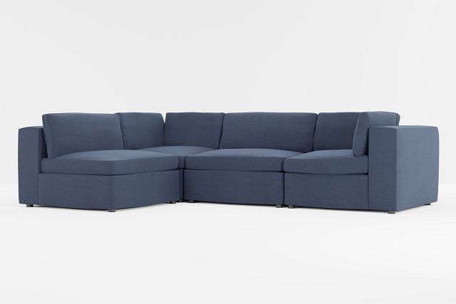 Destin Peyton Dark Blue Fabric 4-piece Modular Sectional