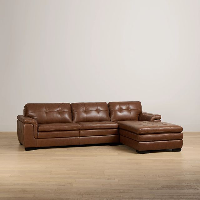 Braden Medium Brown Leather Right Chaise Sectional