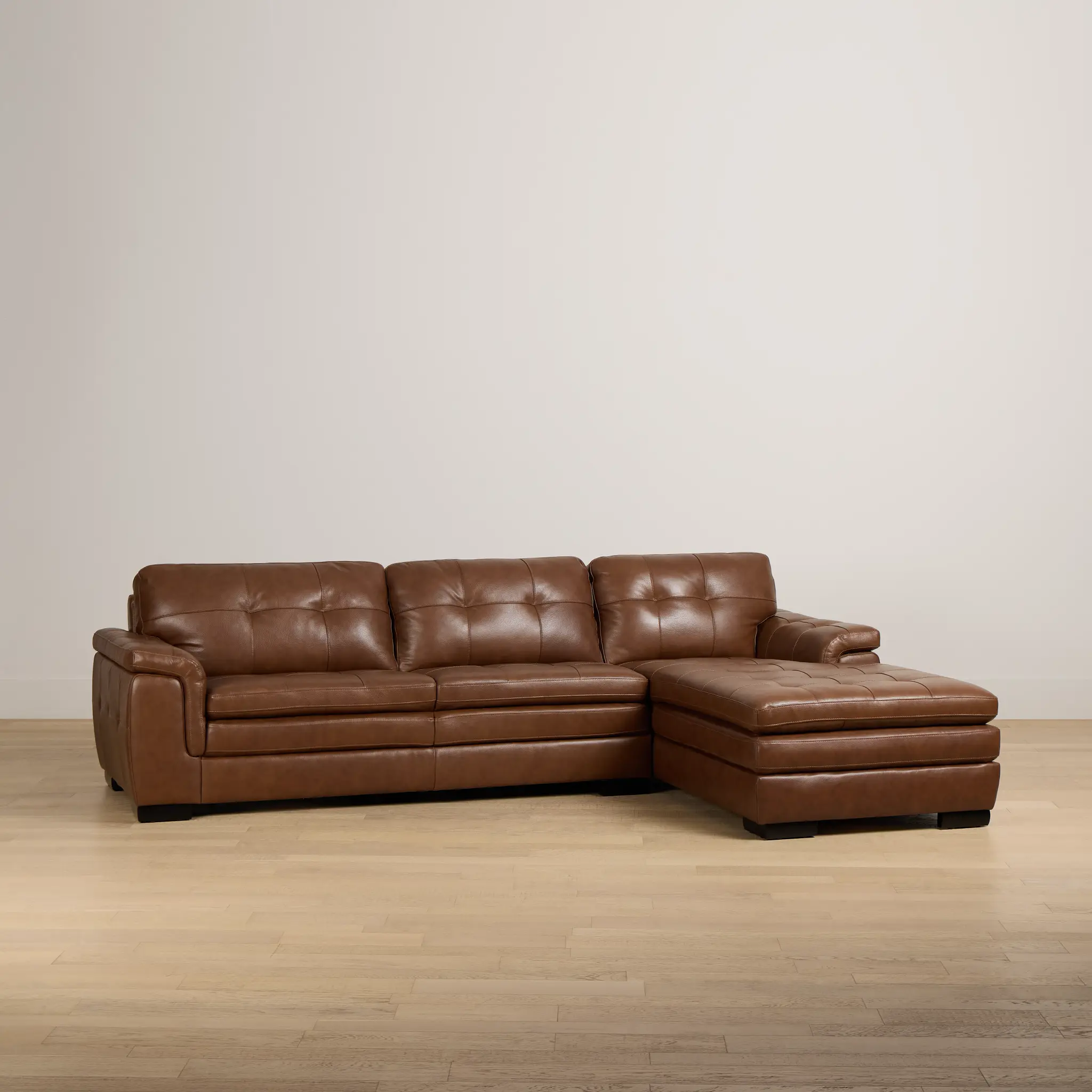 Braden Medium Brown Leather Right Chaise Sectional Braden Medium Brown Leather Right Chaise Sectional