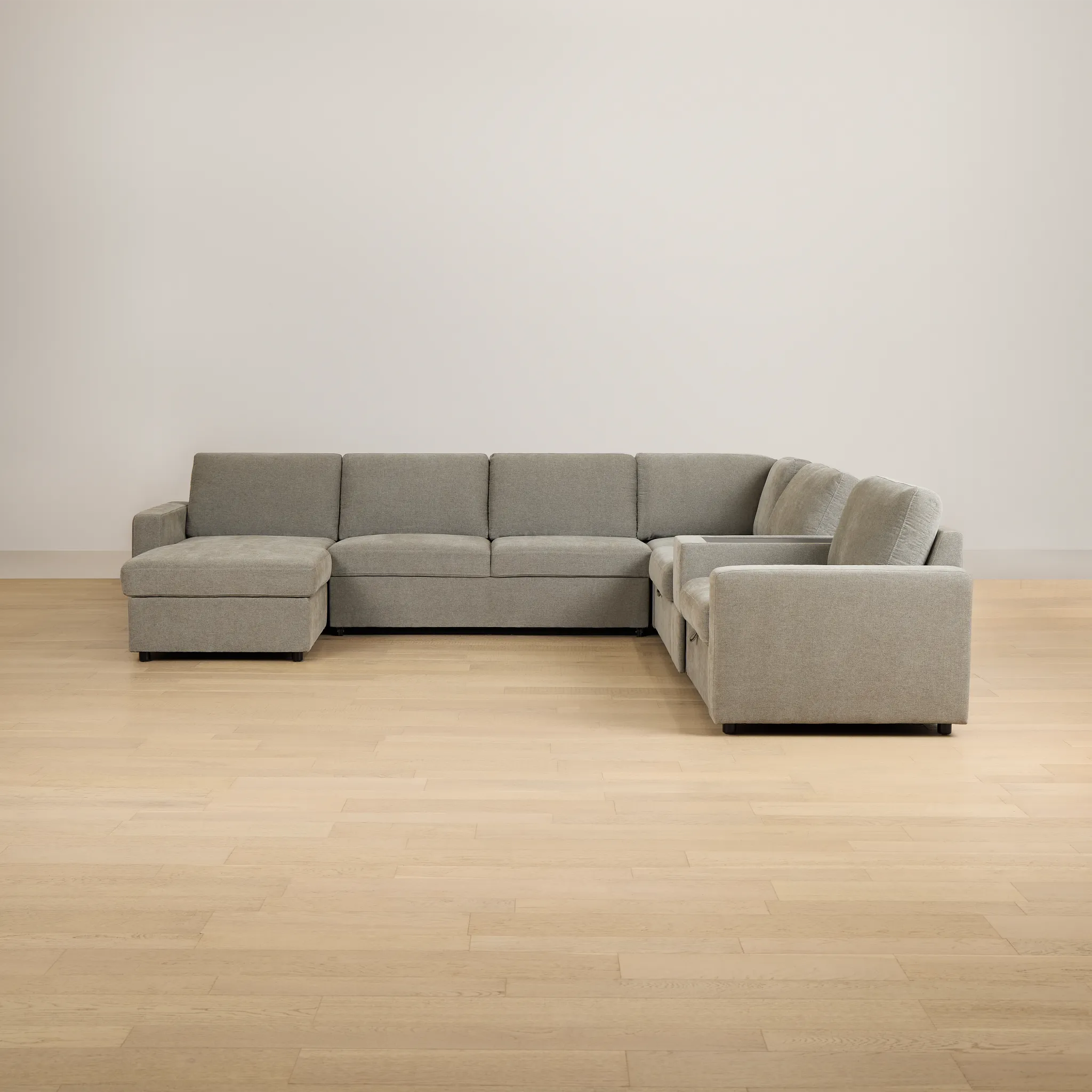 Addie Gray Fabric Medium Left Chaise Sleeper Sectional With Console