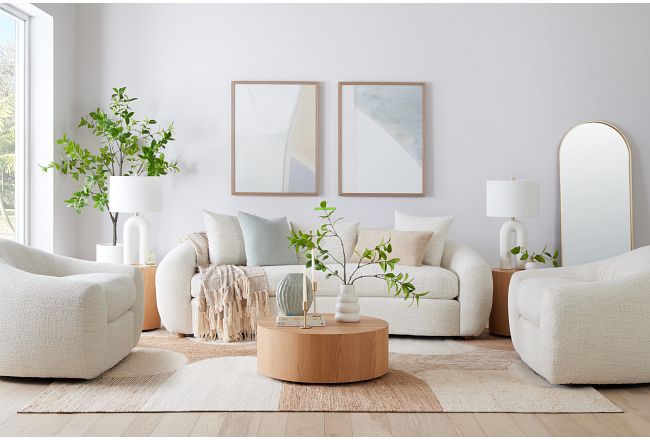 Kaya White Fabric Living Room