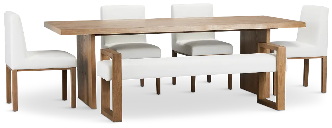 Haven Light Tone Wood Rectangular Table With 4 Side Chairs & Bench Haven Light Tone Wood Rectangular Table With 4 Side Chairs & Bench
