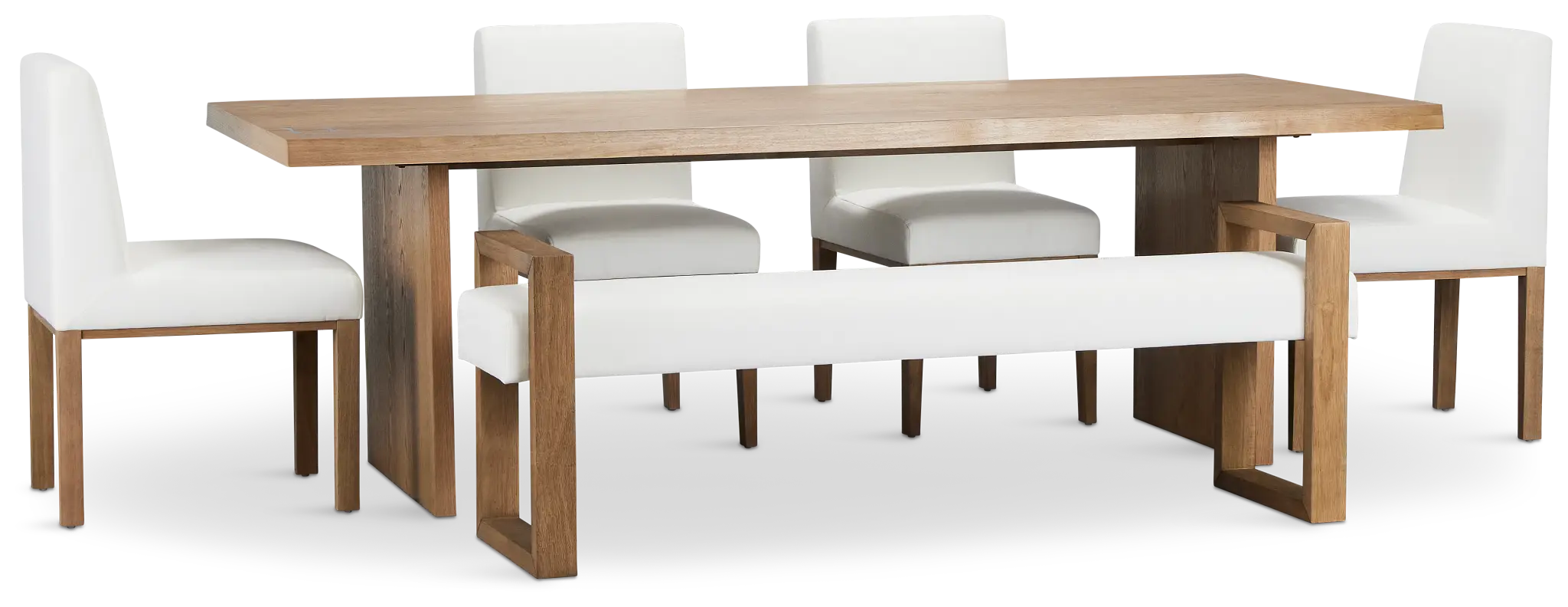 Haven Light Tone Wood Rectangular Table With 4 Side Chairs & Bench Haven Light Tone Wood Rectangular Table With 4 Side Chairs & Bench