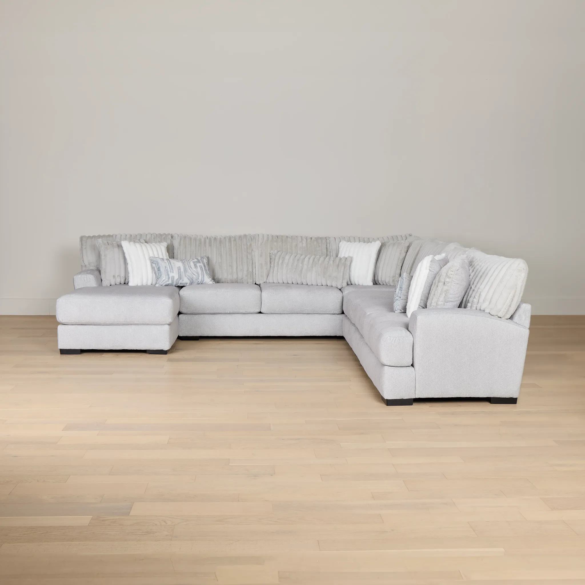 Kylie Light Gray Fabric Large Left Chaise Sectional