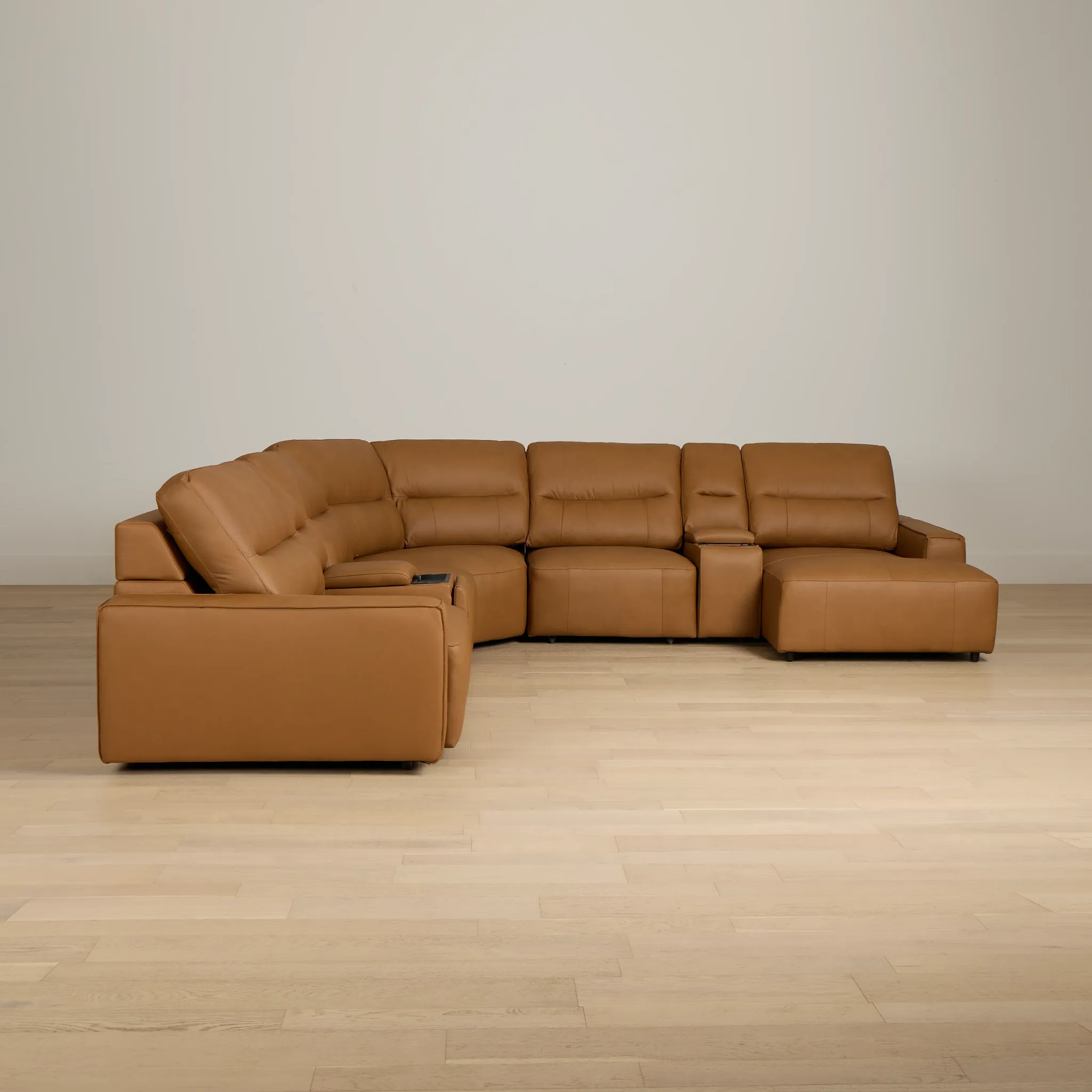 Rudy Brown Lthr/vinyl Large Dual Power Right Extension Chaise Sectional