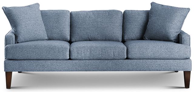Morgan Blue Fabric Sofa With Wood Legs