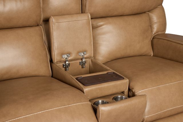 Jasper Light Brown Leather Power Reclining Console Loveseat