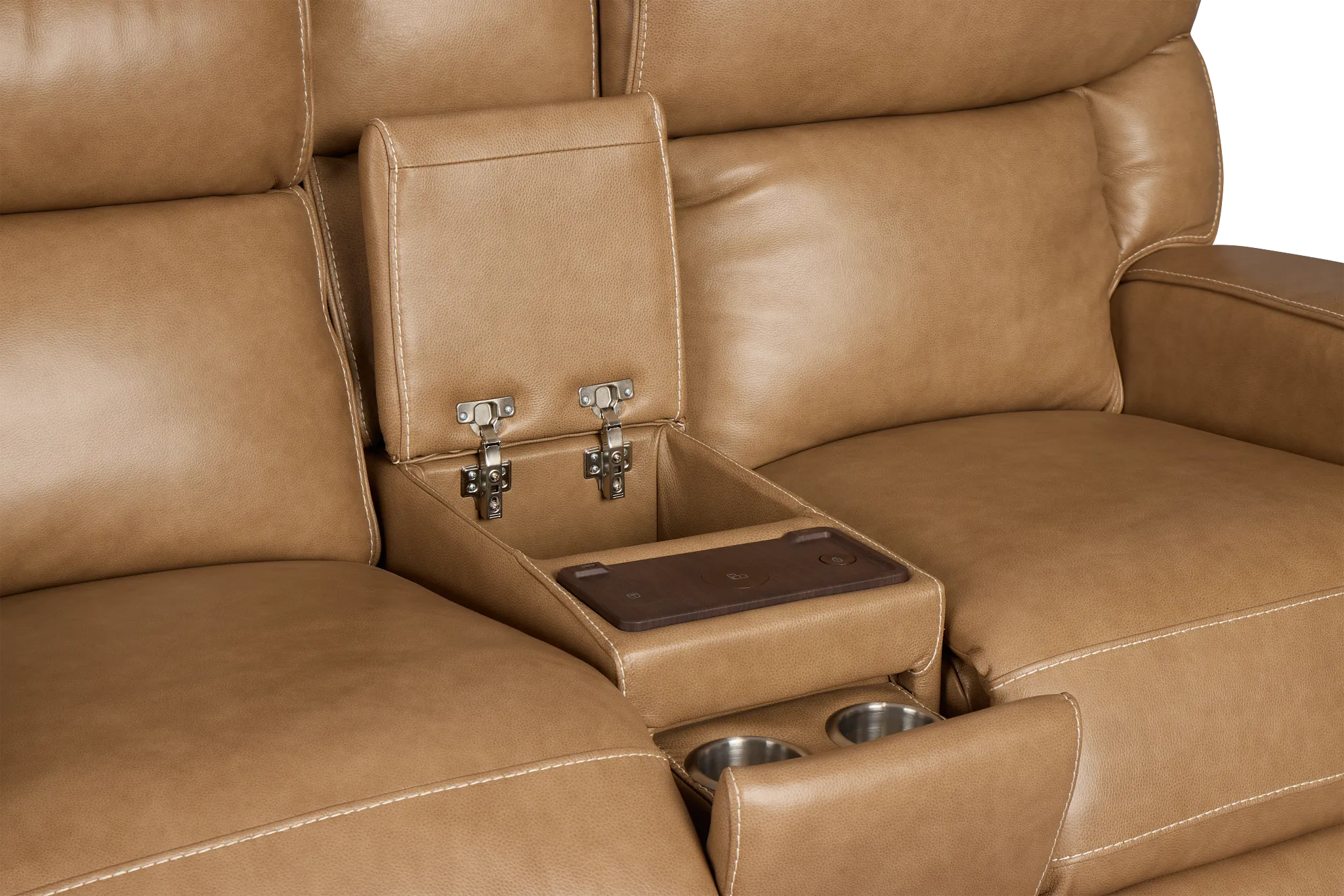 Jasper Light Brown Leather Power Reclining Console Loveseat