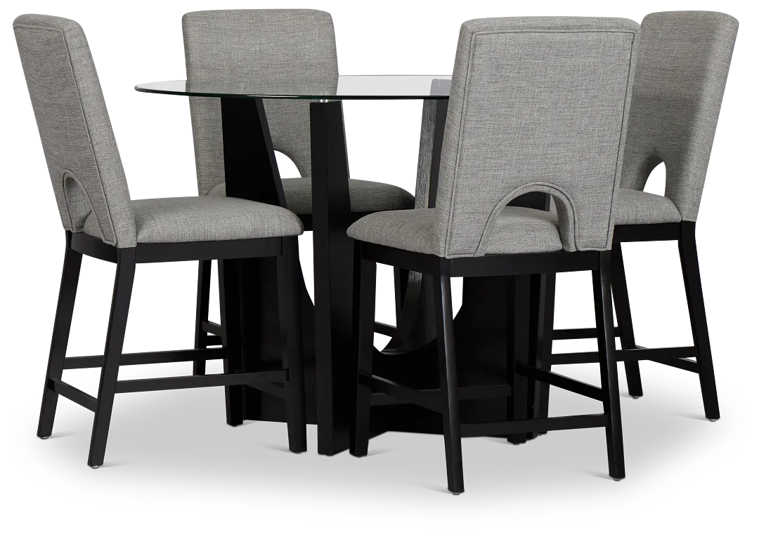 Oxford Glass High Table & 4 Upholstered Barstools