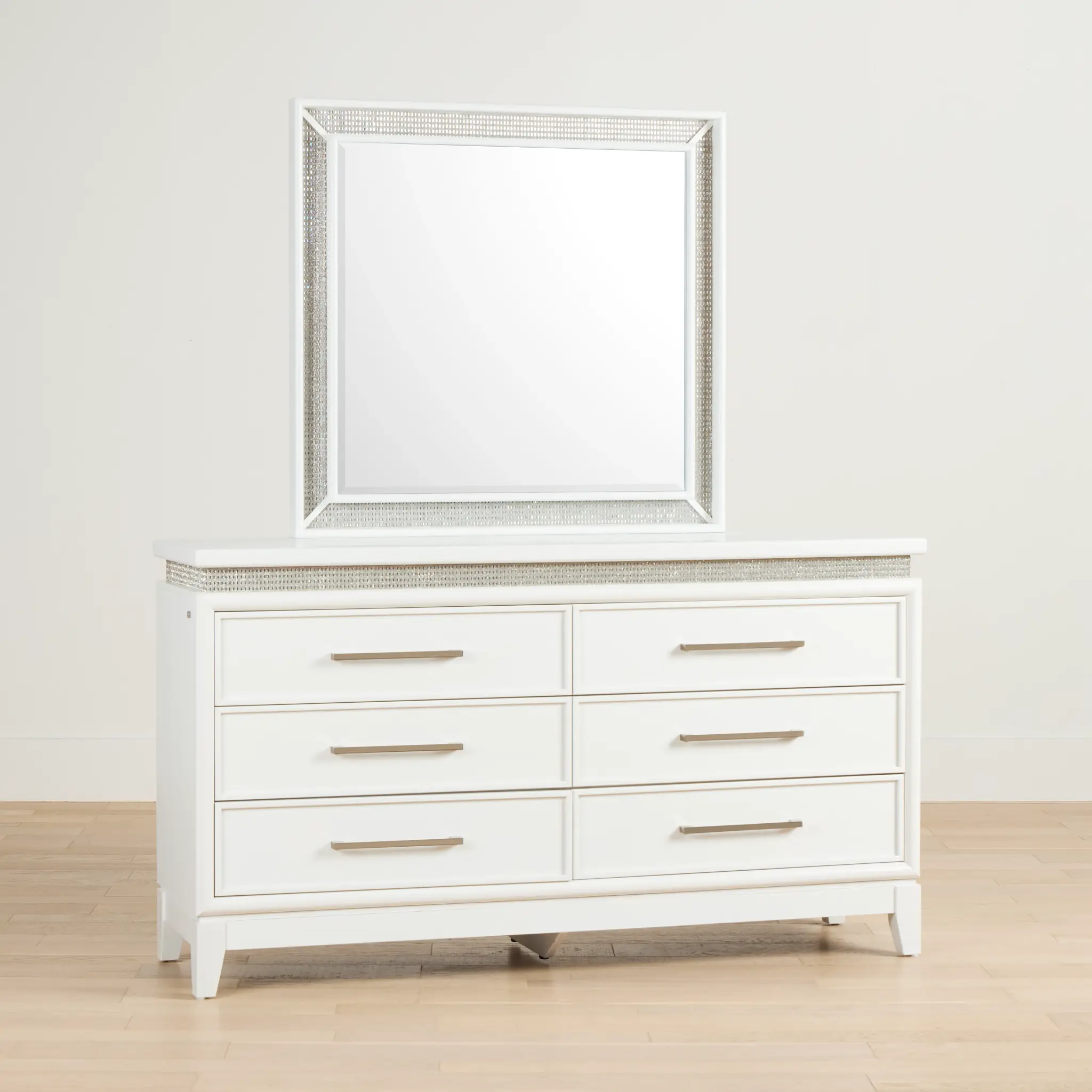 Alessandria White Lighted Dresser & Mirror Alessandria White Lighted Dresser & Mirror