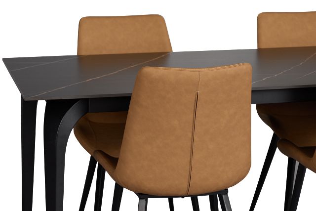 Sierra Black Stone Rectangular Table & 4 Upholstered Chairs