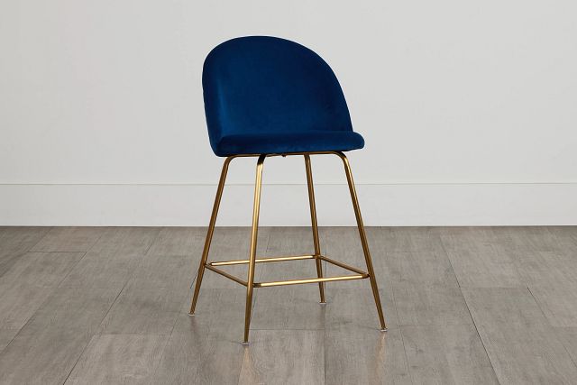 Capri Dark Blue Velvet Upholstered 24" Barstools W/gold Legs