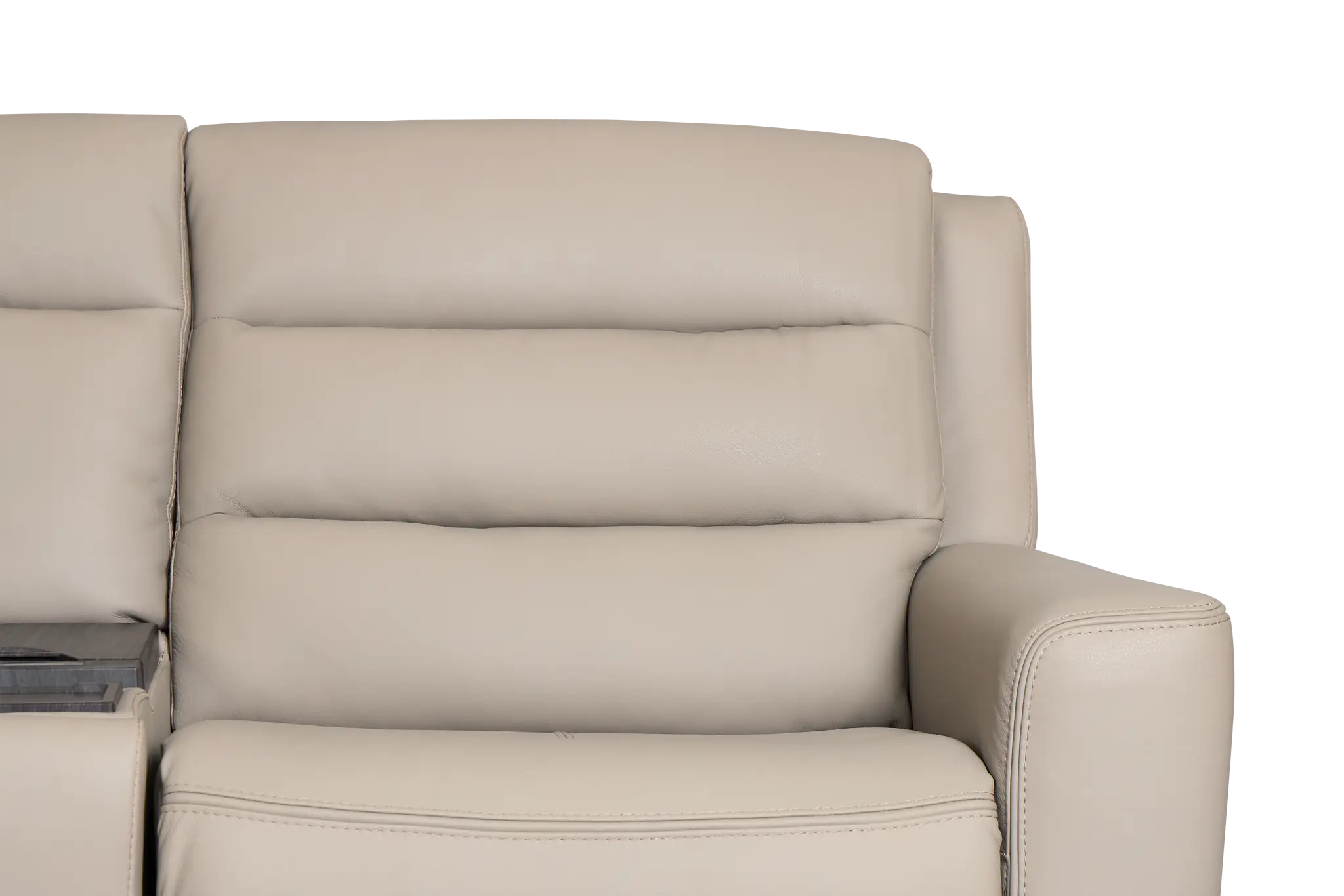 Wilder Taupe Leather Medium Tri Power Sectional W/refrigerated Console Wilder Taupe Leather Medium Tri Power Sectional W/refrigerated Console