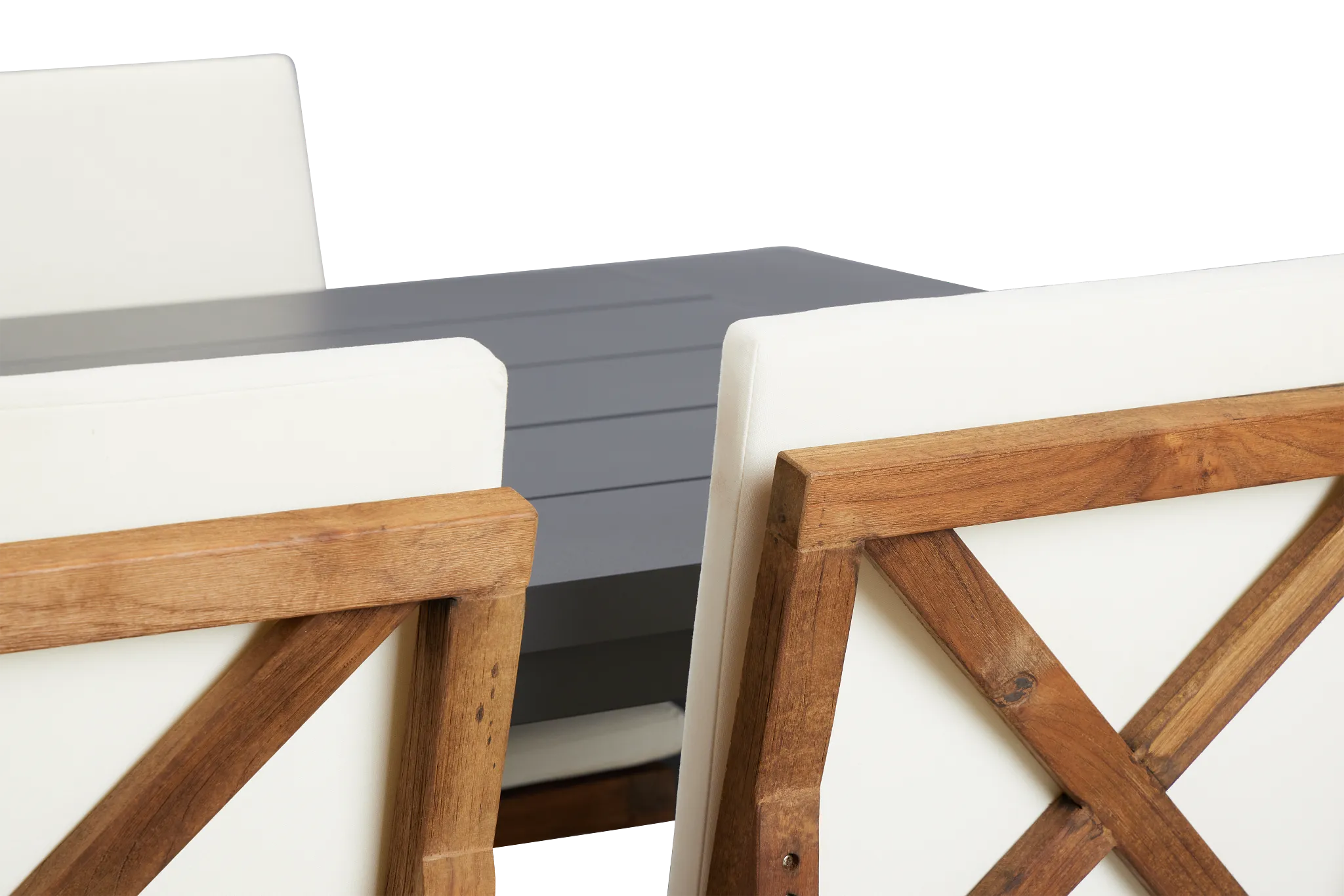 Linear Dark Gray White 70" Aluminum Table & 4 Teak Cushioned Side Chairs