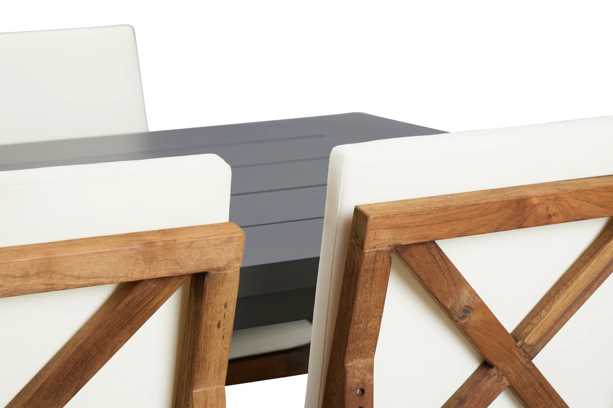 Linear Dark Gray White 70" Aluminum Table & 4 Teak Cushioned Side Chairs Linear Dark Gray White 70" Aluminum Table & 4 Teak Cushioned Side Chairs